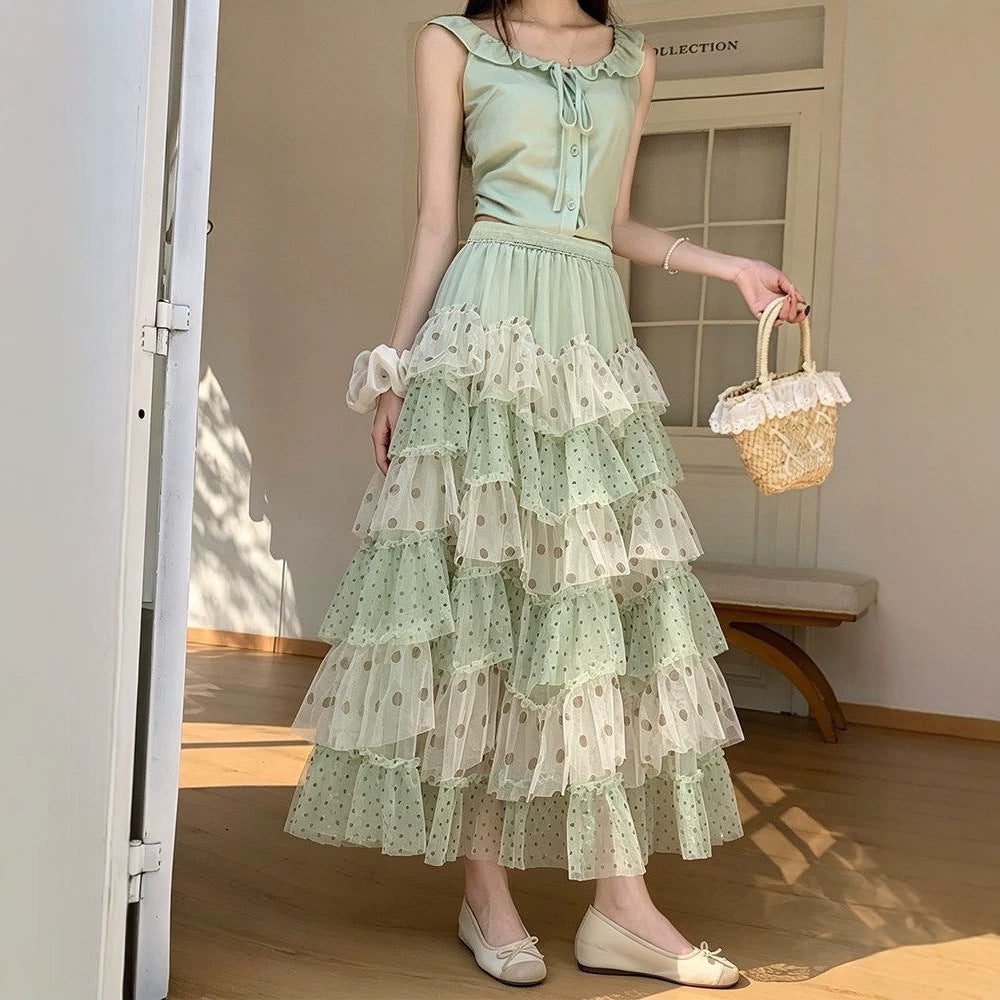 Chiffon-Puffrock mit Polka Dots