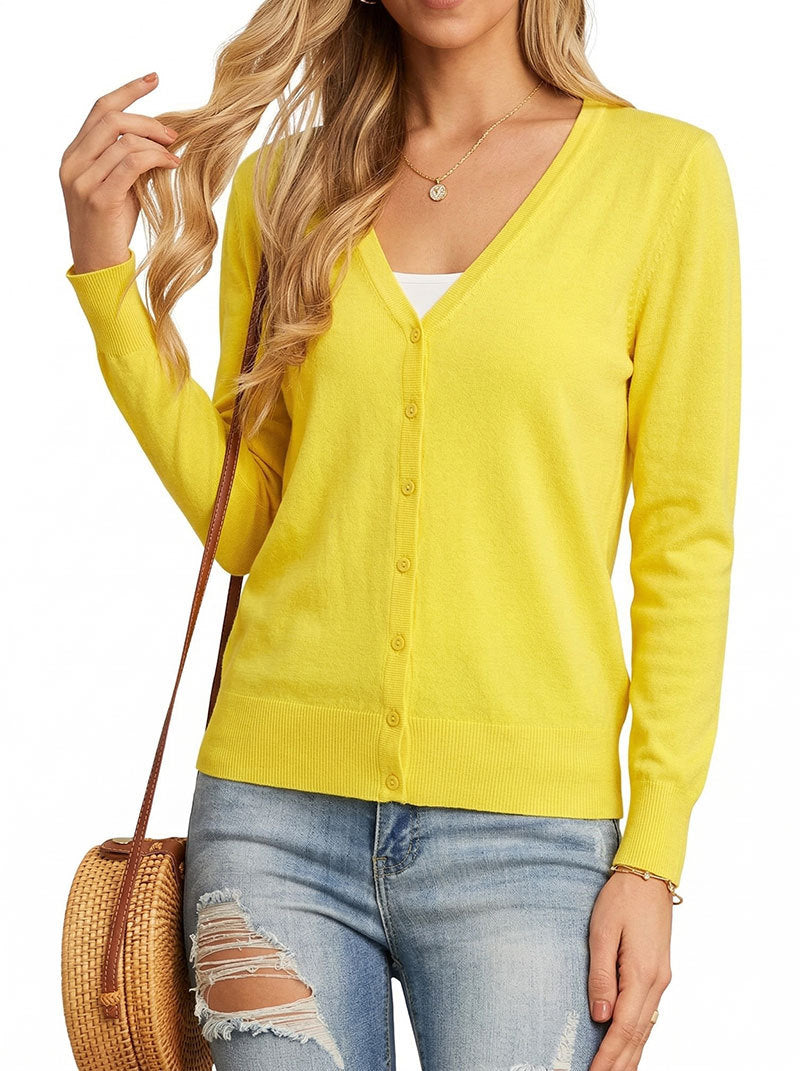 Dünner Langarm V-Pullover