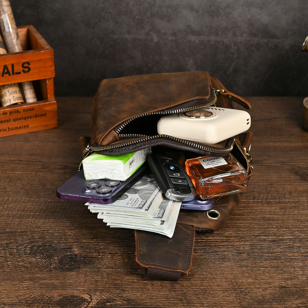 Retro Crossbody Bag aus echtem Leder für Herren