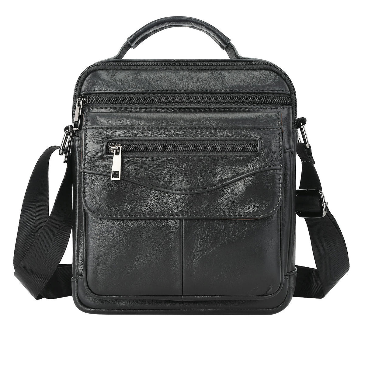 Schultertasche aus echtem Leder, schwarz – Bild 8 | LuxeStyle