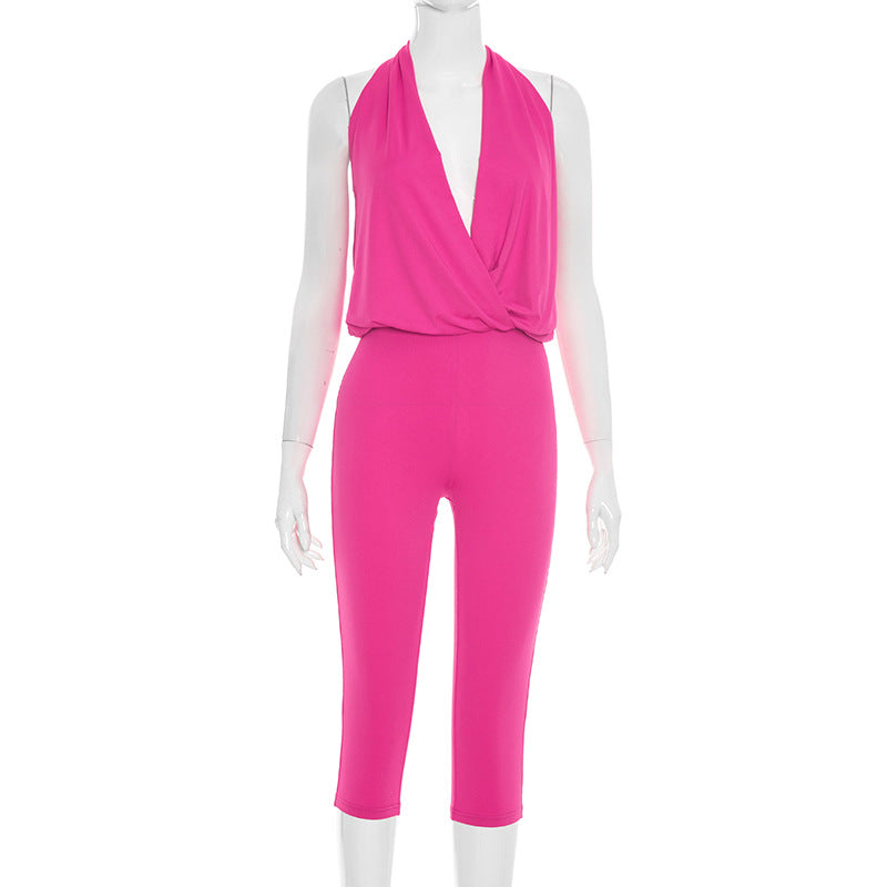 Ärmelloser Jumpsuit mit engem Oberteil und weitem Bein