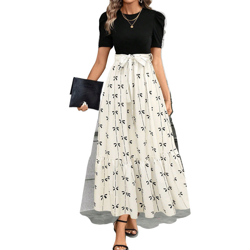 Langes bedrucktes Kleid mit Rundhalsausschnitt – Bild 6 | LuxeStyle