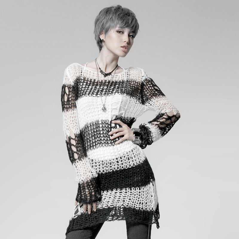 Gestreifter Strickpullover mit Cut-Outs