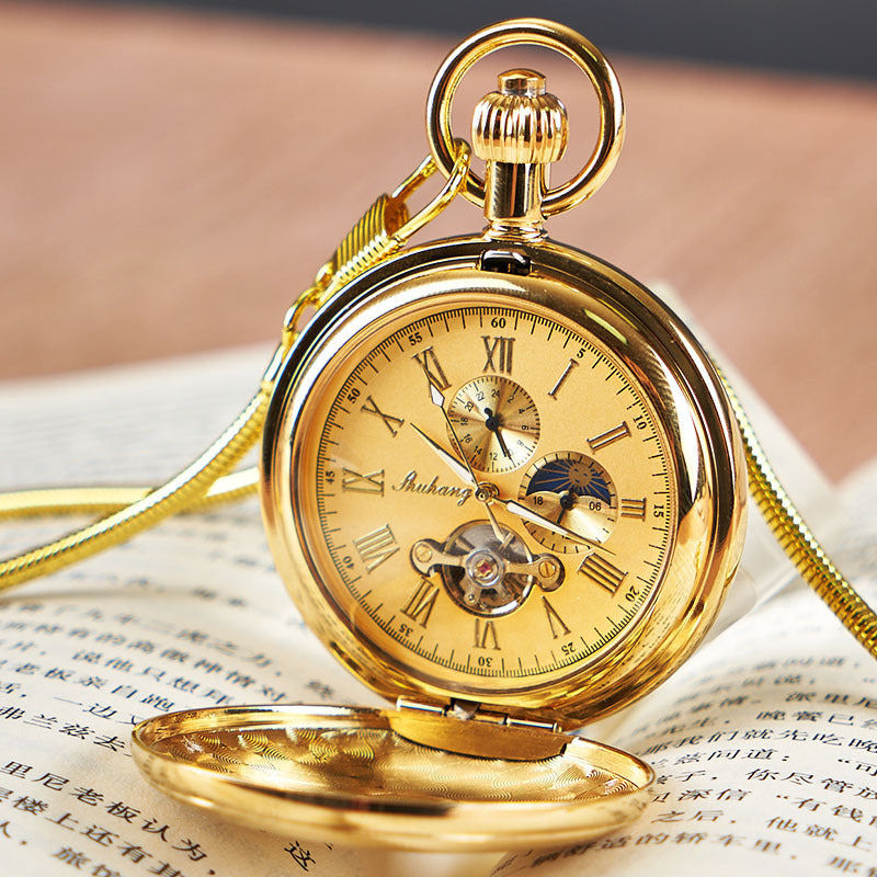 Mondphasen-Sonnenuhr-Taschenuhr mit Klappdeckel