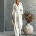V-Ausschnitt Jumpsuit mit langer Ärmel – Bild 1 | LuxeStyle