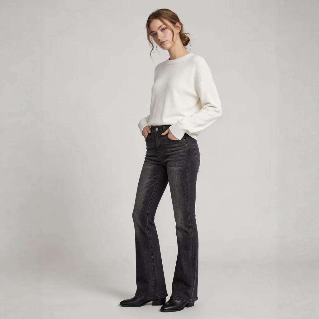 High-Waist Slim-Fit Jeans mit leicht ausgestelltem Bein