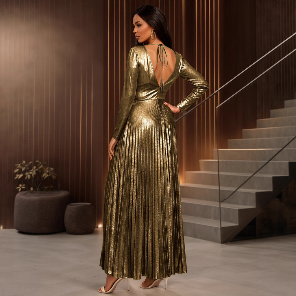 Elegantes plissiertes Maxi-Abendkleid – Bild 2 | LuxeStyle