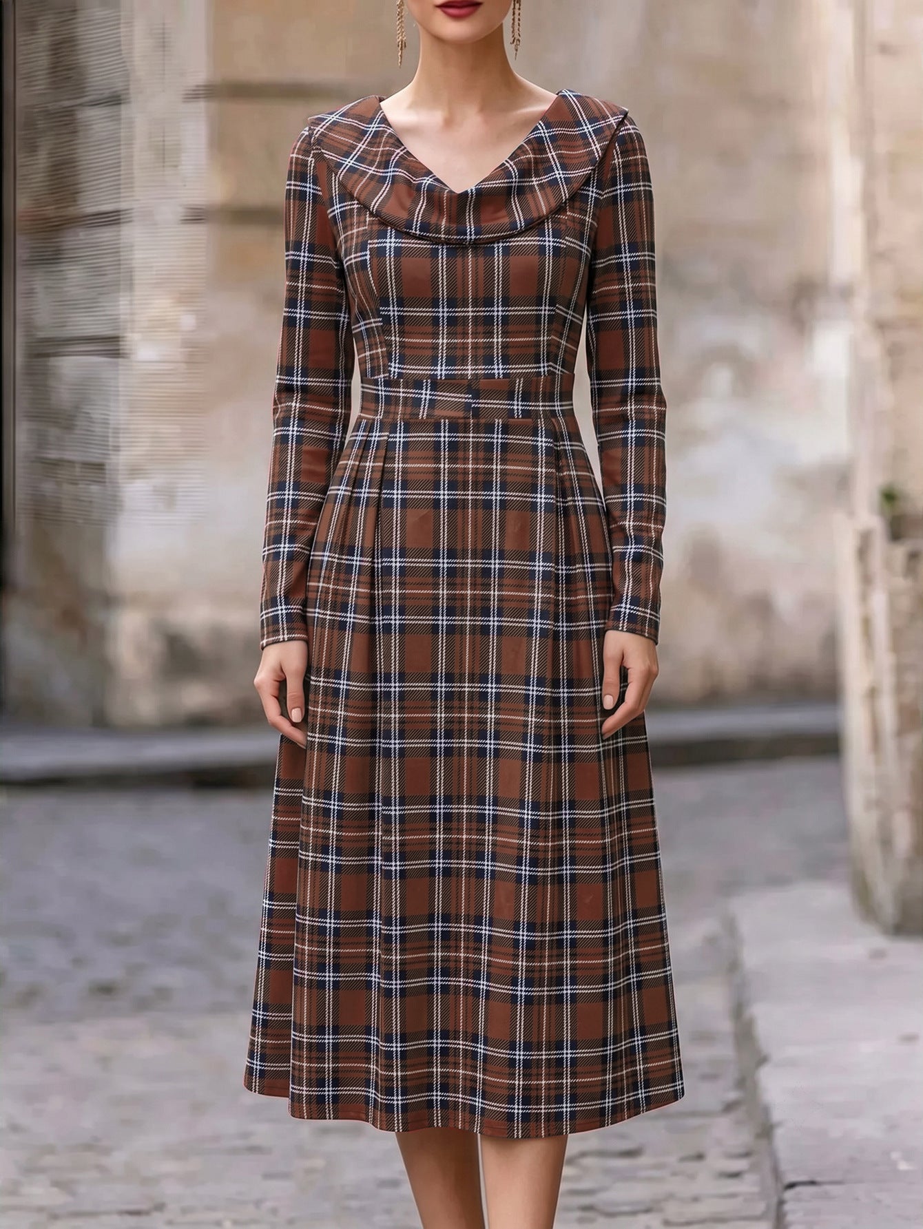 Herbst/Winter Bedrucktes A-Linien Kleid