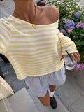Gestreiftes Stricktop mit langen Ärmeln
