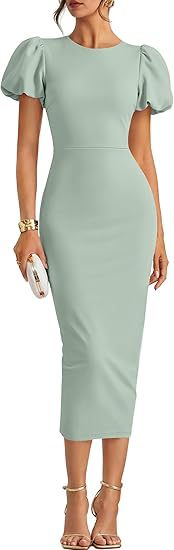 Puffärmel Slim Fit Sheath Kleid Elegant Midi
