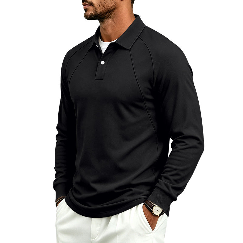 Herren Langarm-Polo-Shirt mit Knopfleiste