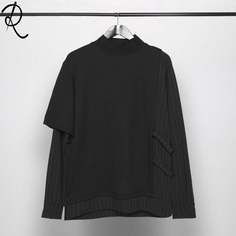 Langarm T-Shirt mit asymmetrischem Streifen-Patchwork – Bild 6 | LuxeStyle
