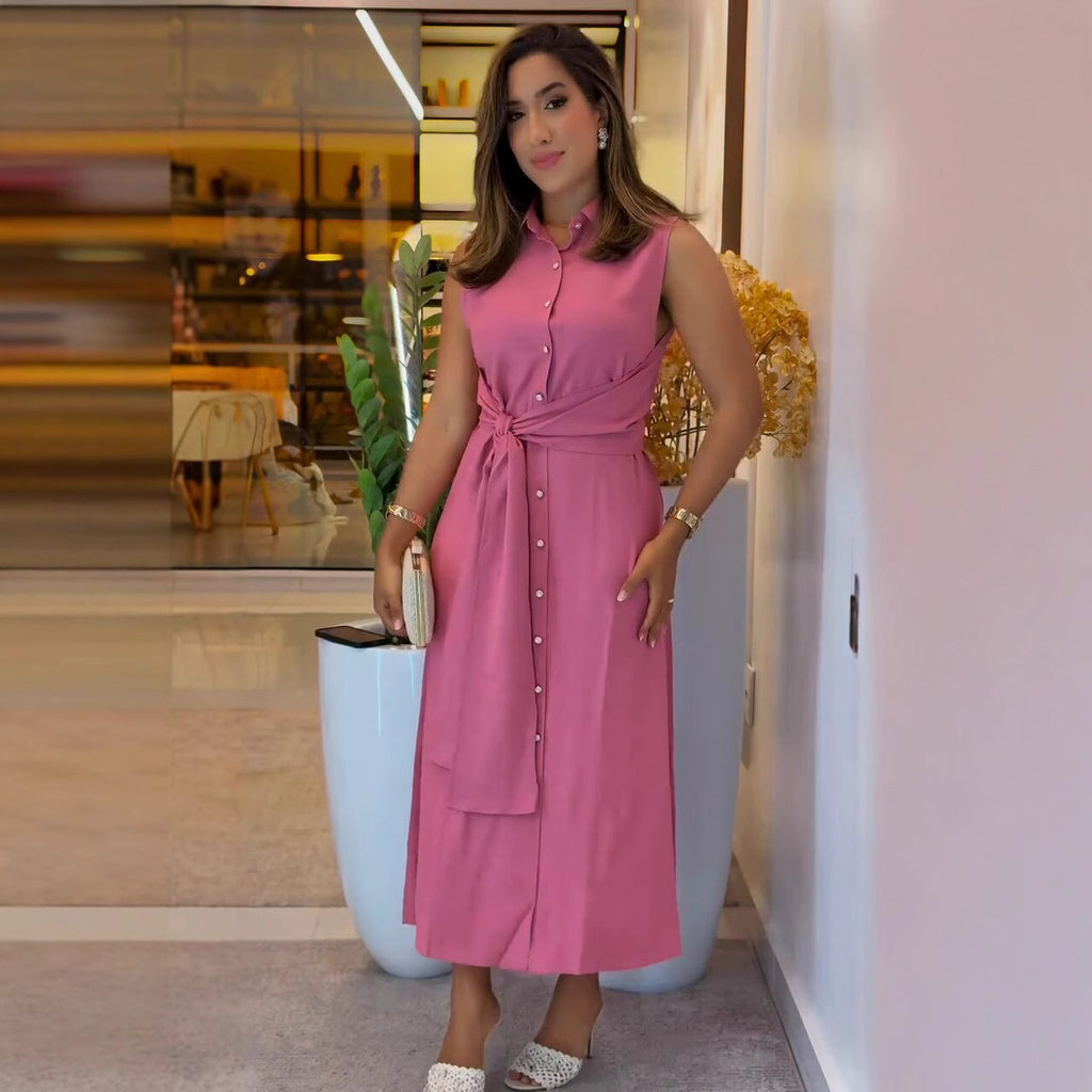 Ärmelloses A-Linien Hemdblusenkleid mit Taillengürtel – Bild 6 | LuxeStyle