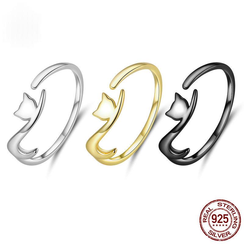 Verstellbarer offener Goldring mit Katzen-Design