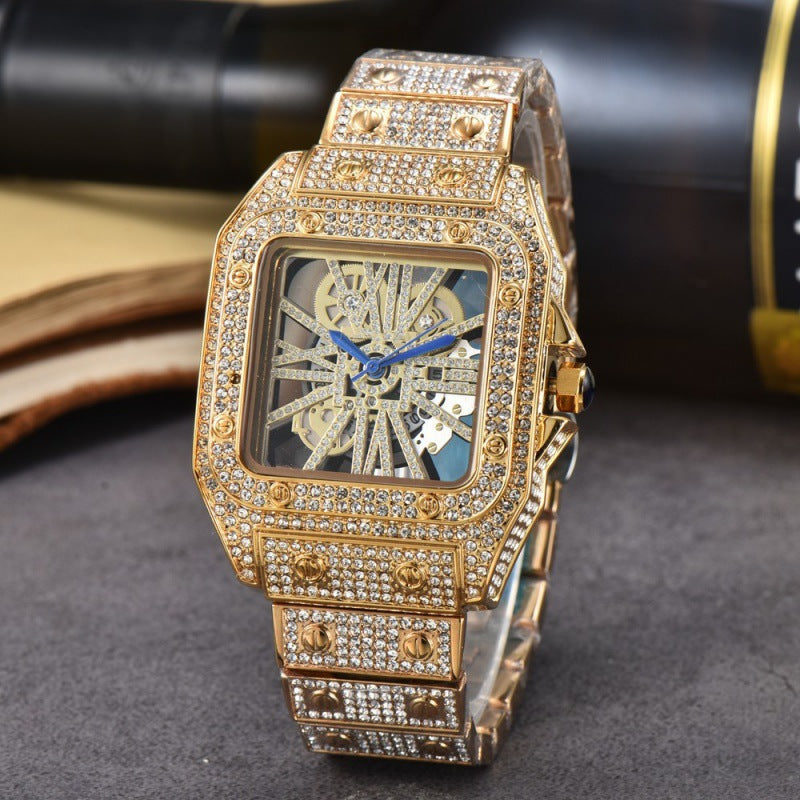 Kreuzförmige Uhren Stahlband Diamantverziert Quarzwerk