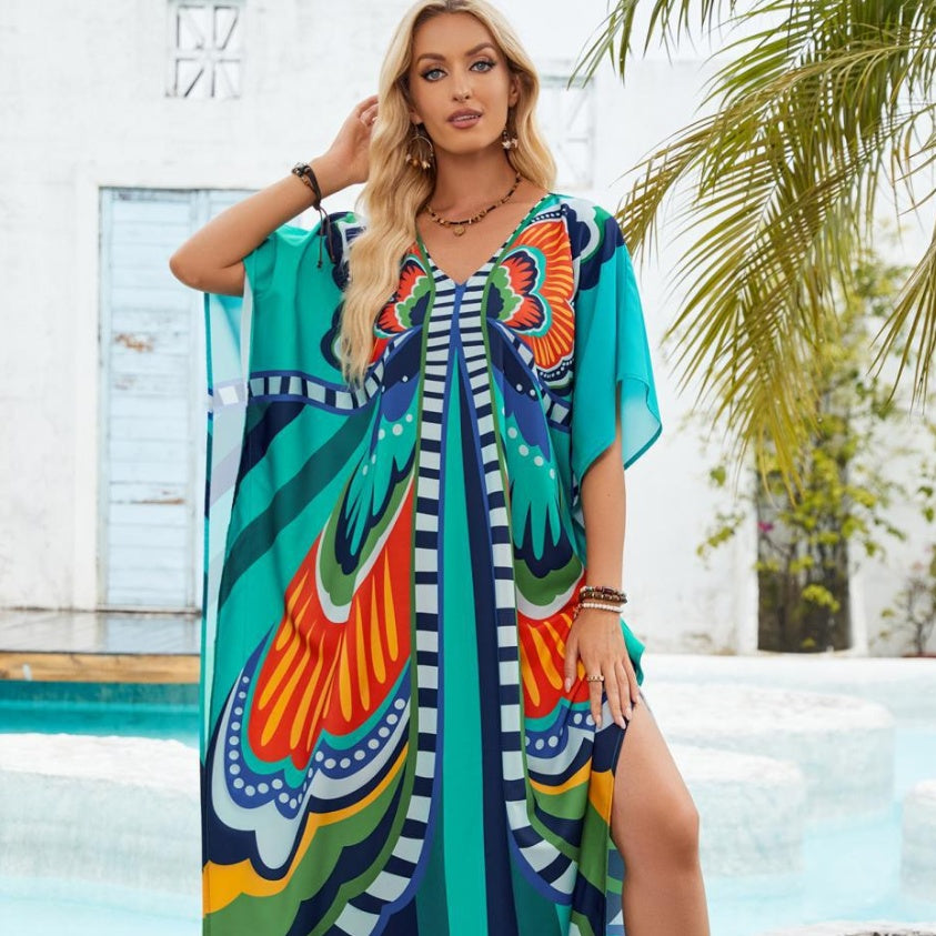Bedrucktes Maxi-Kleid mit Puffärmeln – Bild 3 | LuxeStyle