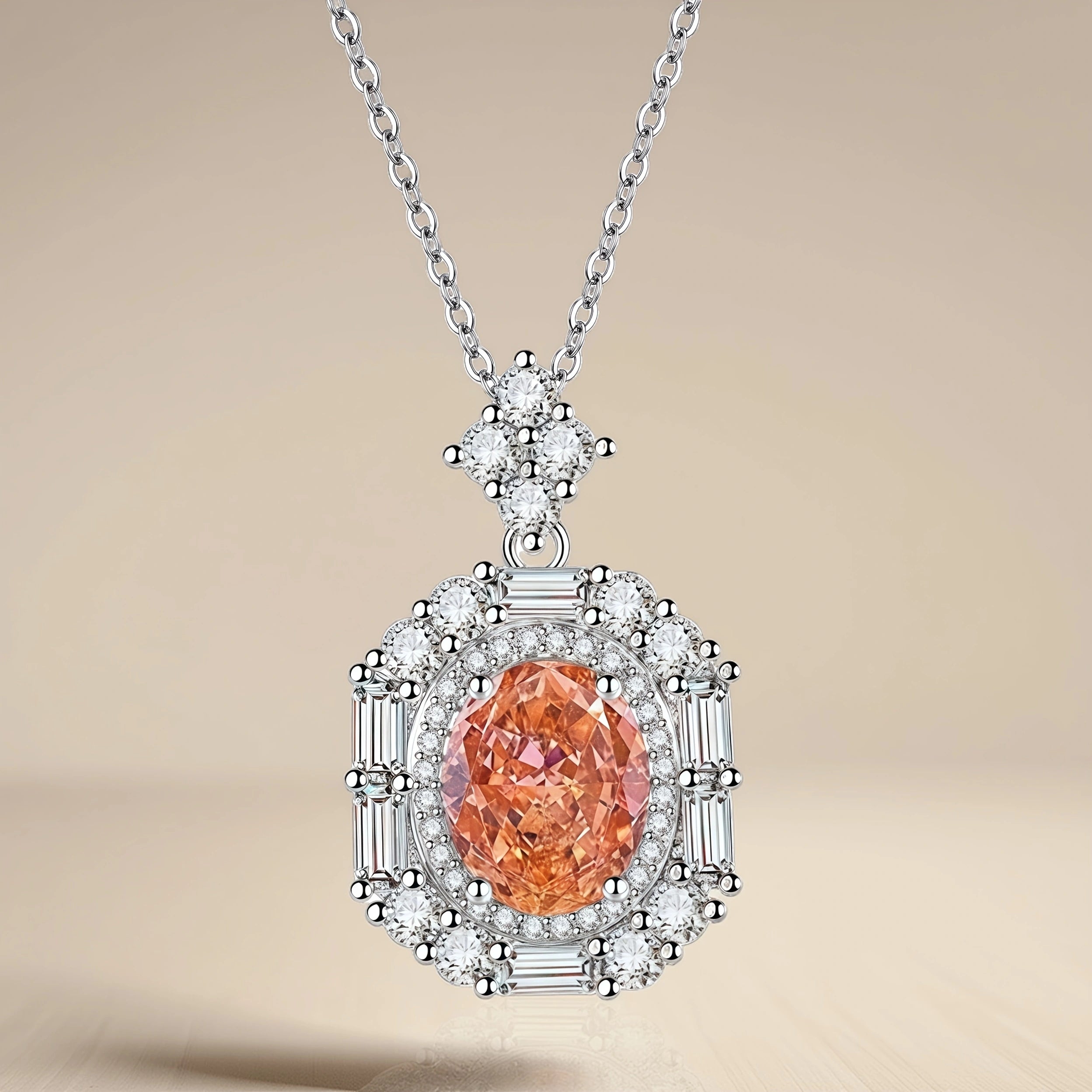 Eleganter Halo-Anhänger mit ovalem Zirkonia