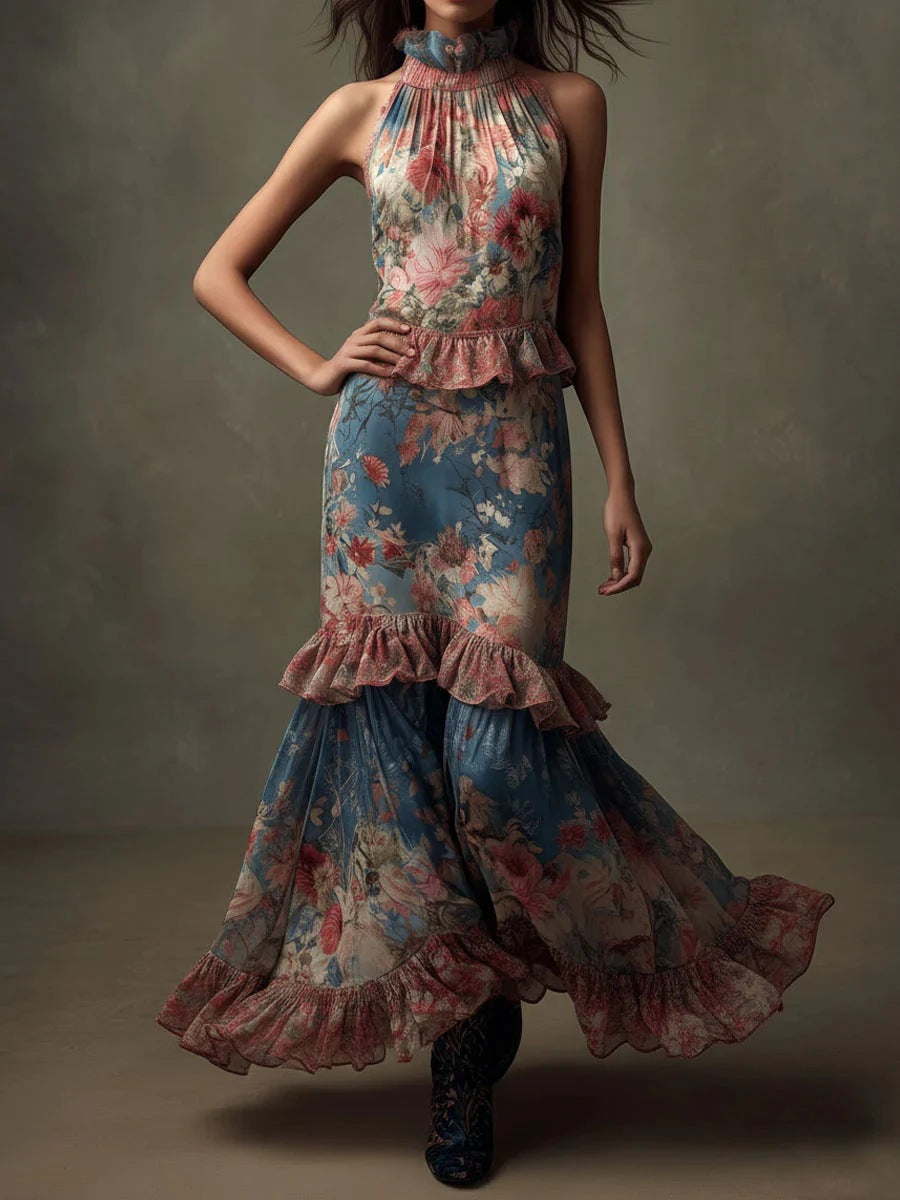 Hochgeschnittener Vintage-Druck-Dress im Kuchenstil