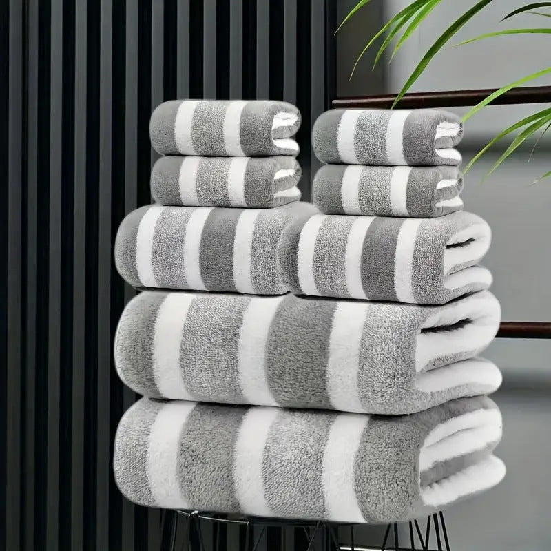 Coral Fleece Handtuch-Set, breit gestreift