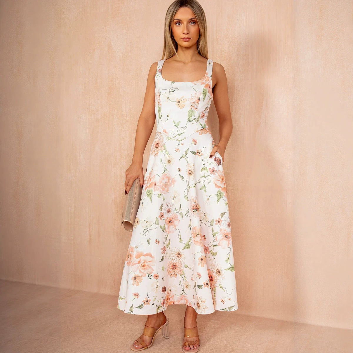 Elegantes A-Linien Blumenkleid mit eckigem Ausschnitt – Bild 5 | LuxeStyle