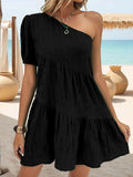 Stilvoll & elegant Einheitsfarben Asymmetrisches Plus-Size Damenkleid – Bild 1 | LuxeStyle