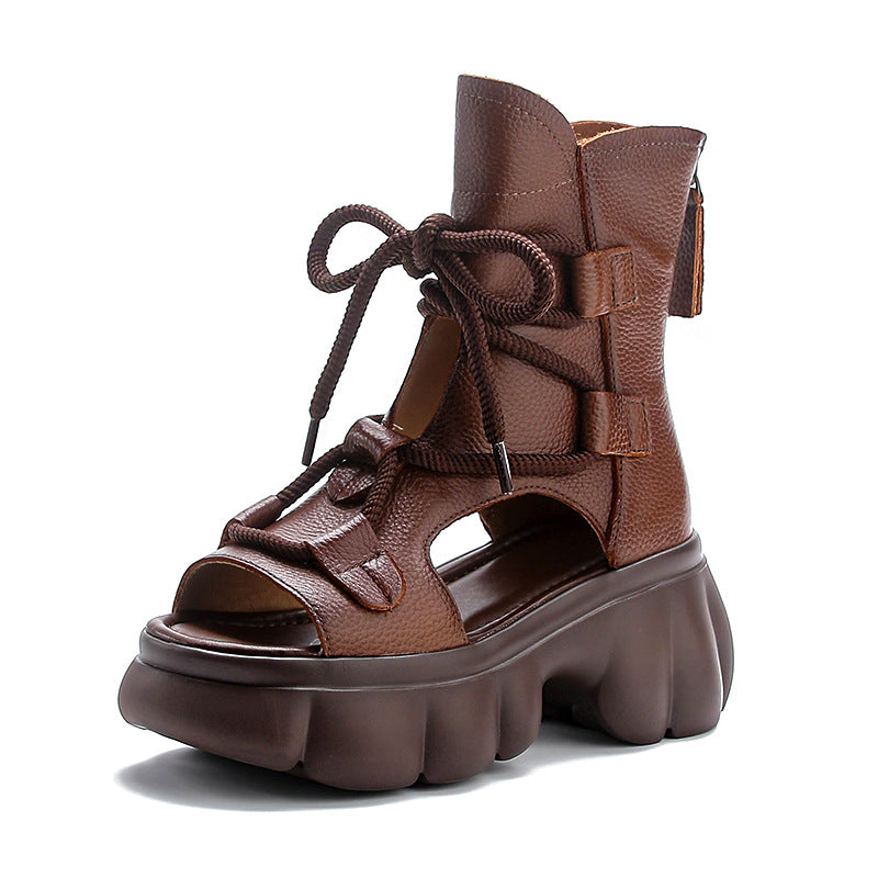 Peep-Toe Plateau-Sandalen aus Echtleder