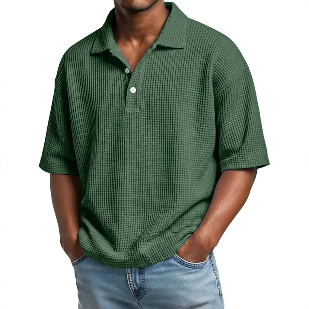 Polo-Shirt Waffelmuster Kurzarm mit Knopfkragen – Bild 14 | LuxeStyle