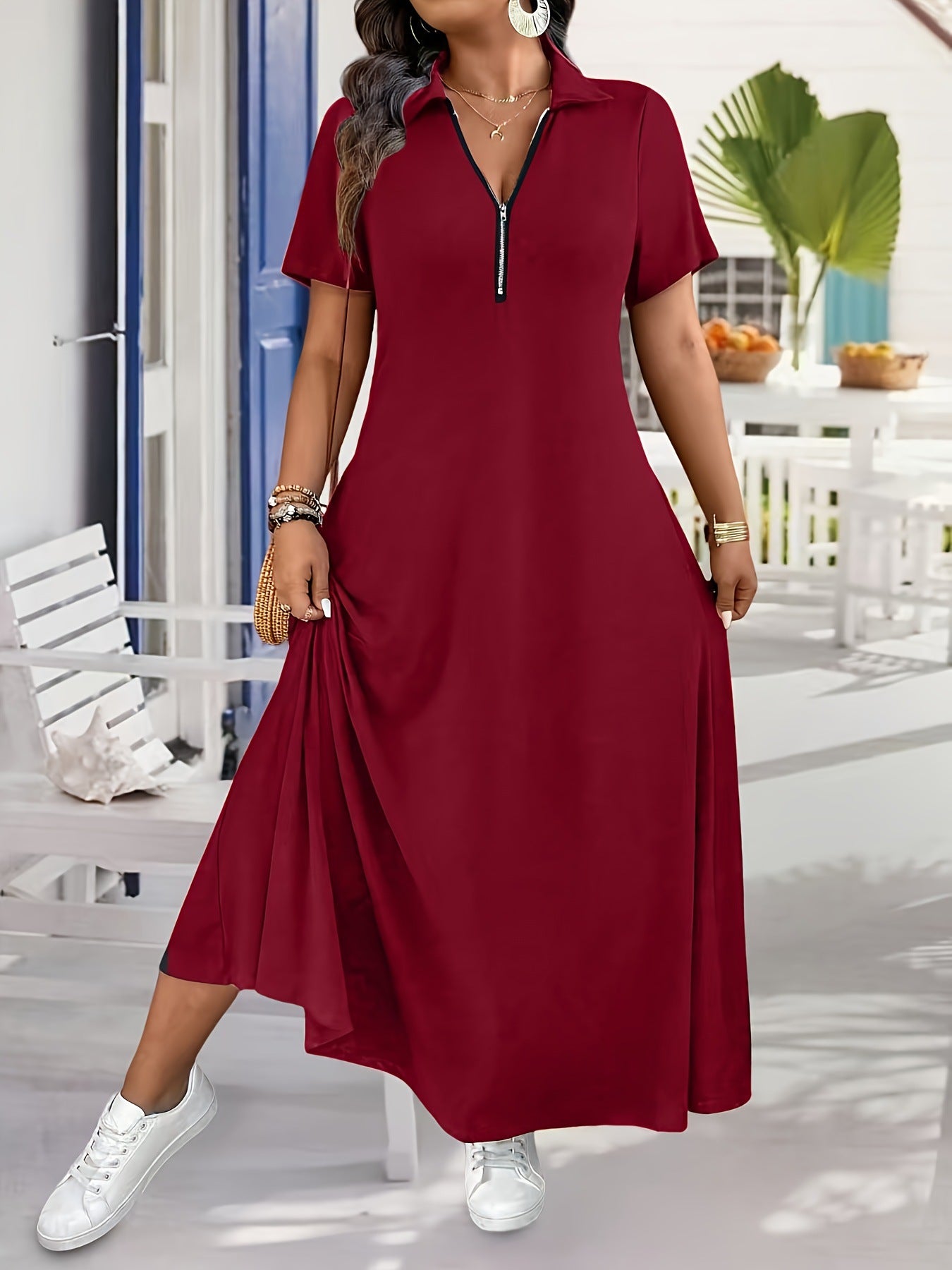 Einfaches Kurzarm-Kleid mit Reissverschluss