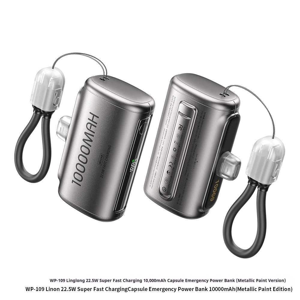 Kompakte 10000 mAh Powerbank mit integriertem Kabel