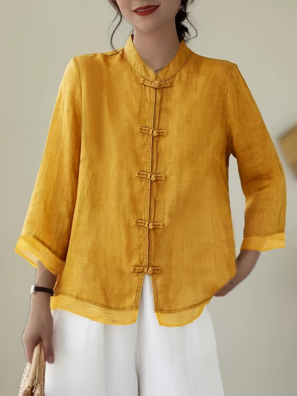 Chinesisches Patchwork-Shirt mit Knopfleiste – Bild 12 | LuxeStyle