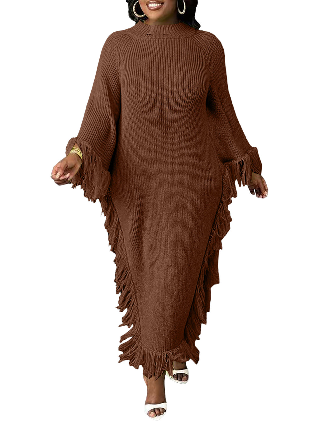 Casual Midi-Kleid mit Quasten und Raglanärmeln