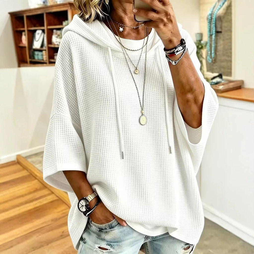 Waffle-Strick Kapuzenpullover mit Kordelzug – Ansicht 8