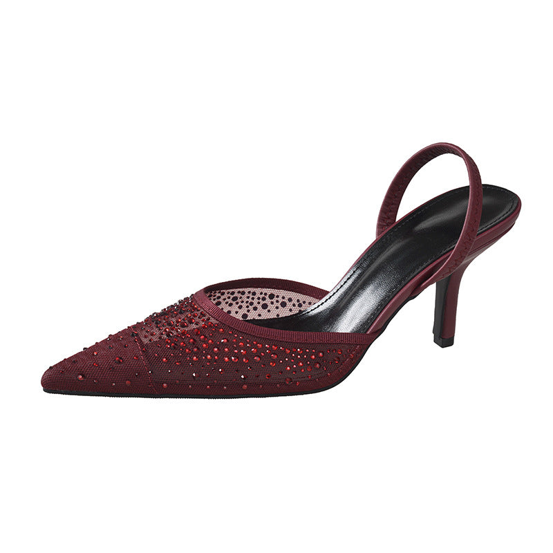 Glänzende Mesh-Mules mit spitzer Zehenpartie