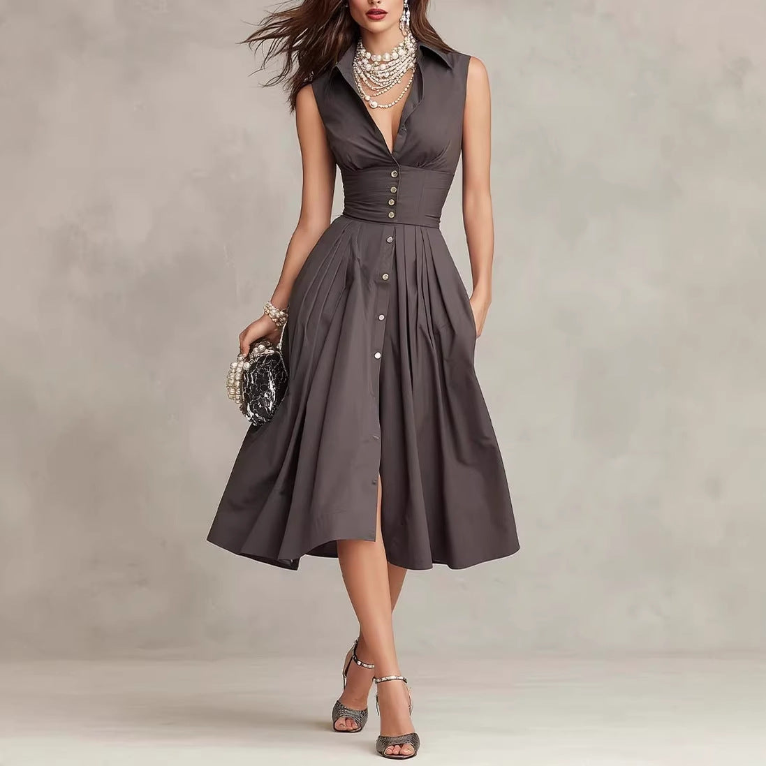 Bequemer ärmelloser eleganter Damenkleid – Bild 5 | LuxeStyle