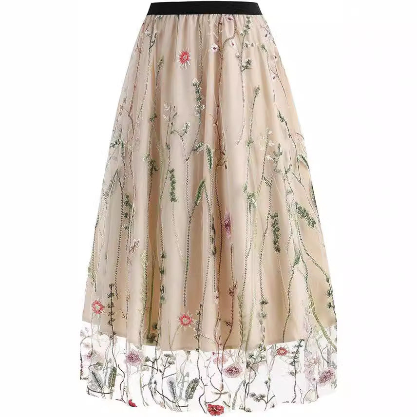 Damen-A-Linie Tüllrock Blumenmuster