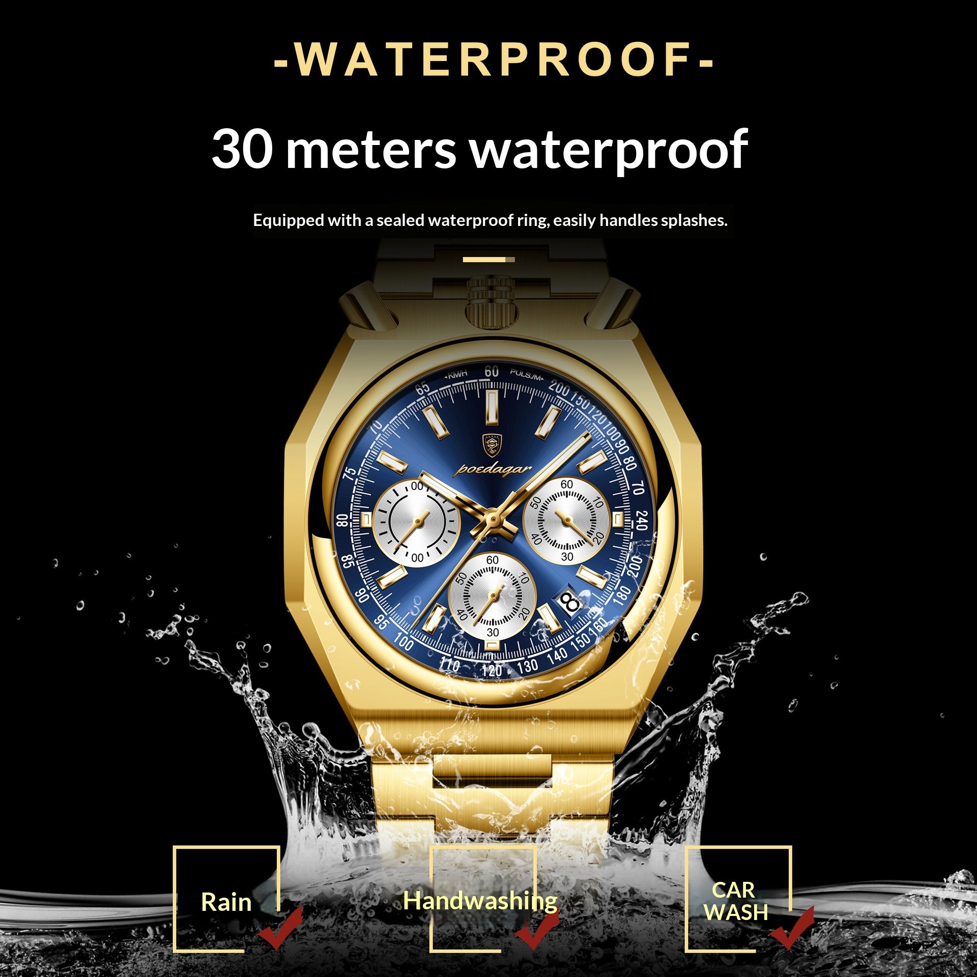 Wasserdichte Herrenuhr mit Multifunktion Quarzwerk