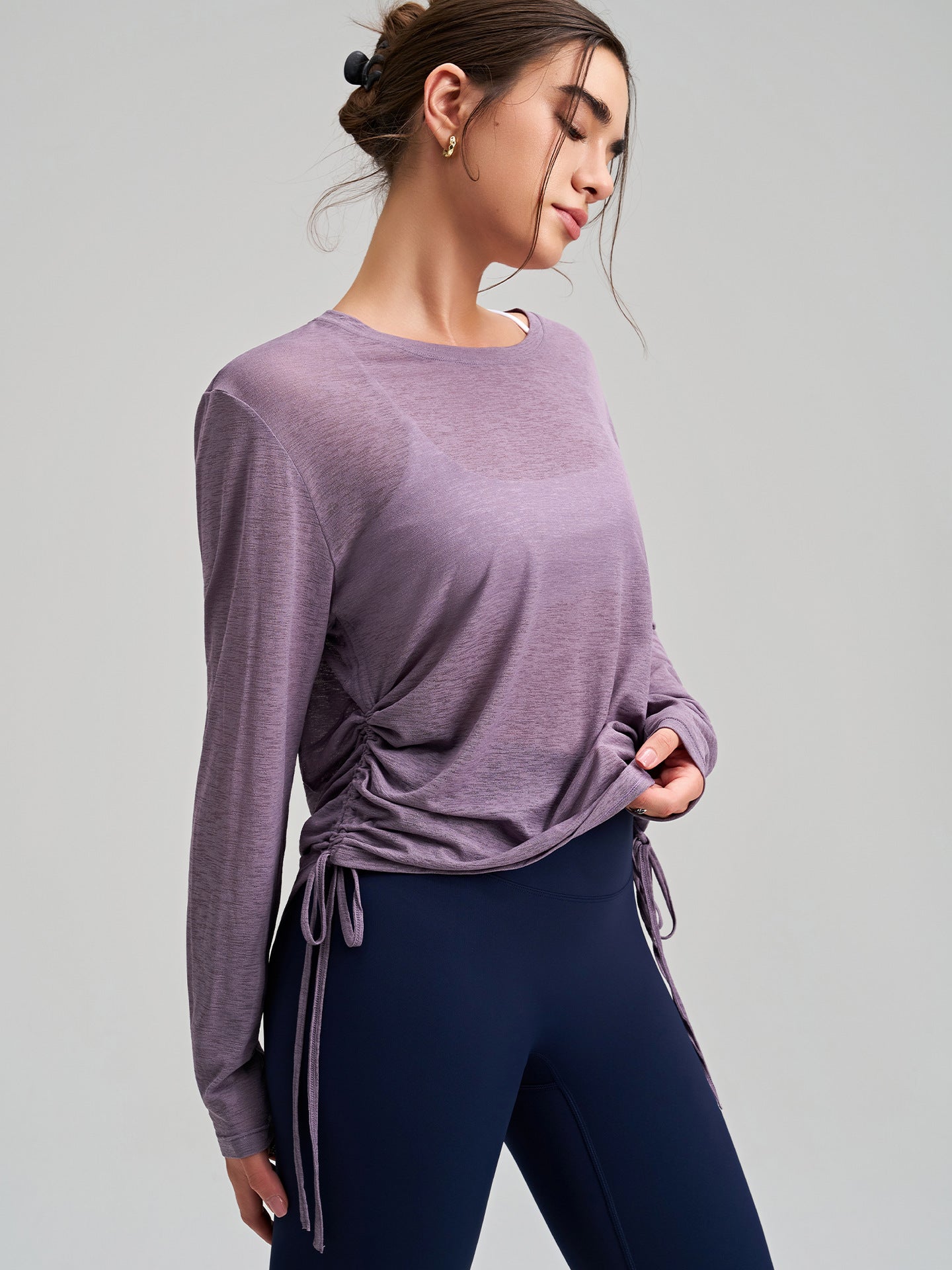 Langarm-Shirt mit Kordelzug für Yoga & Sport – Ansicht 6