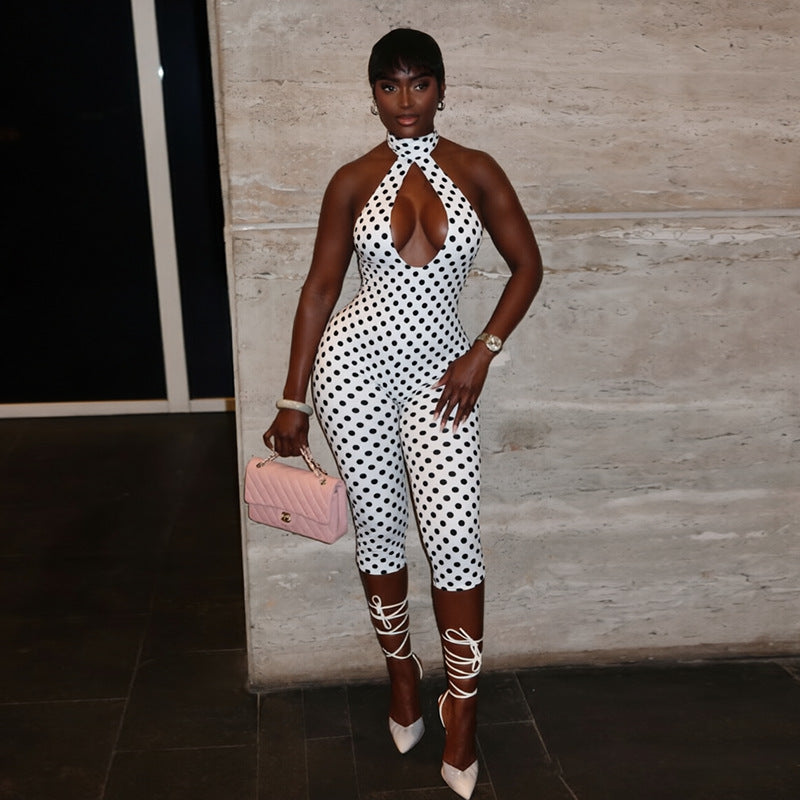 Gepunkteter Halterneck Jumpsuit