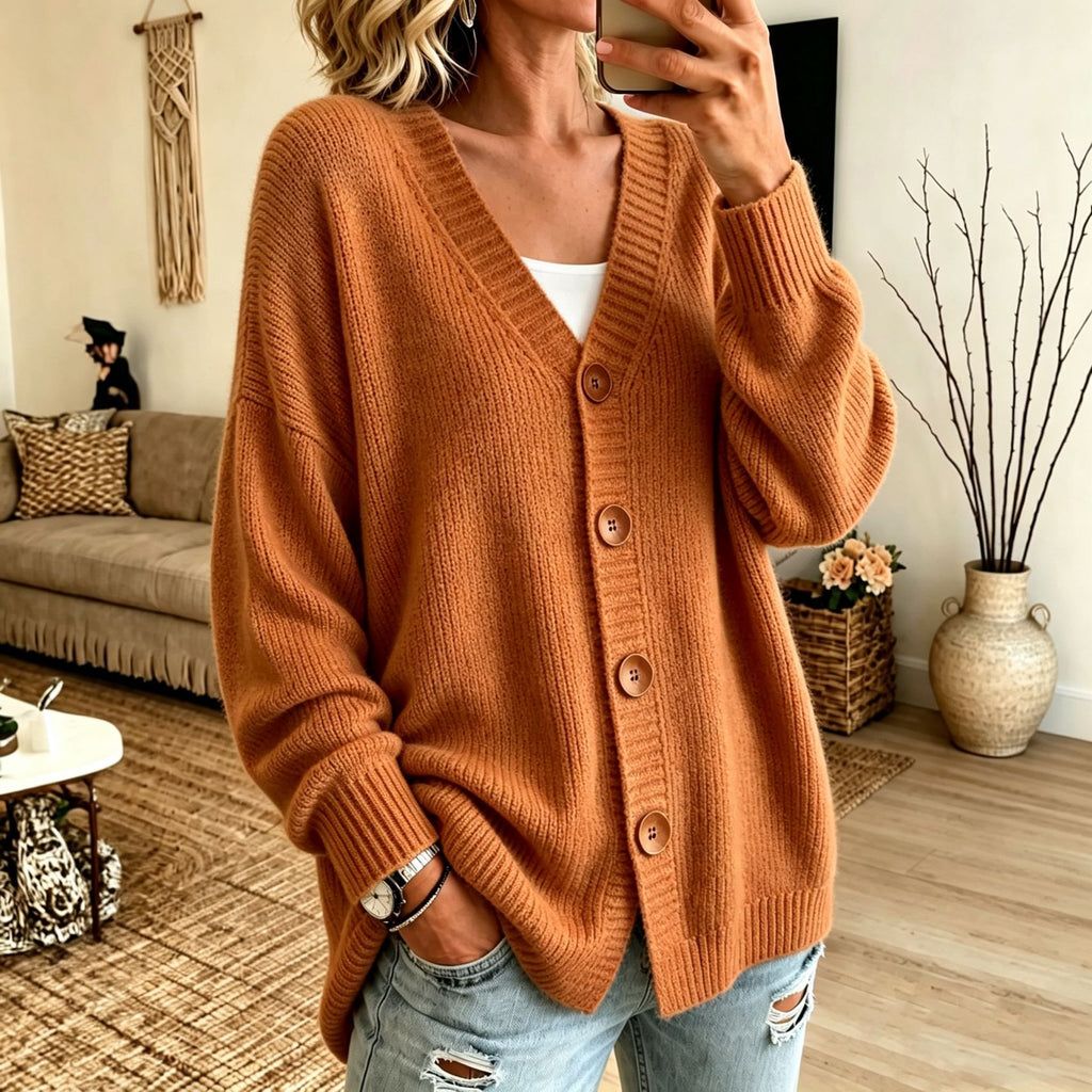 V-Neck Strick-Cardigan mit Knopfleiste