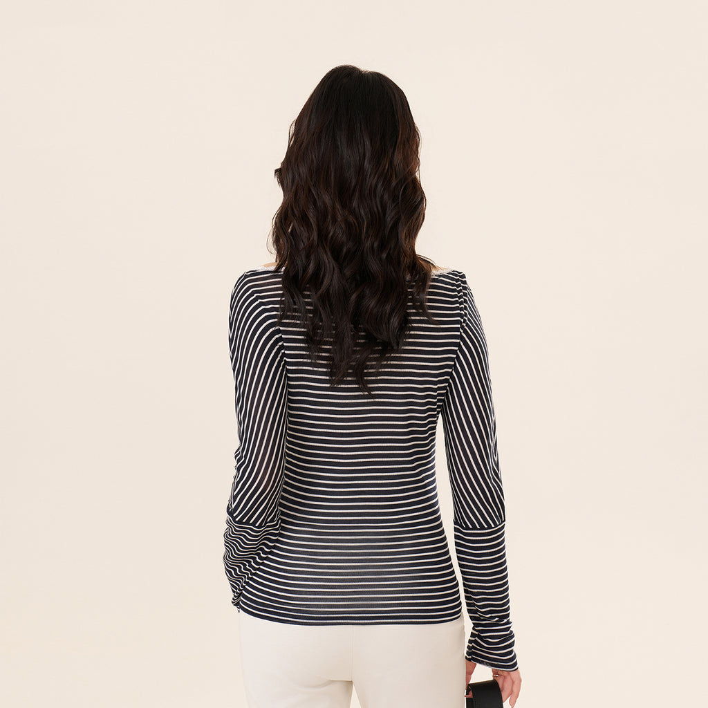 Lyocell Off-Shoulder Langarmshirt gestreift