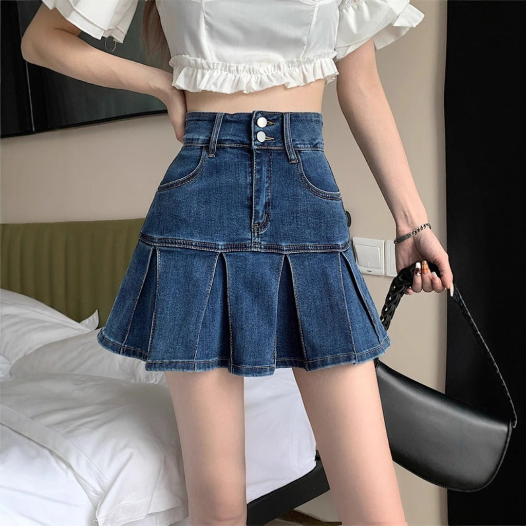 High Waist Mini-Jeansrock mit Rüschen