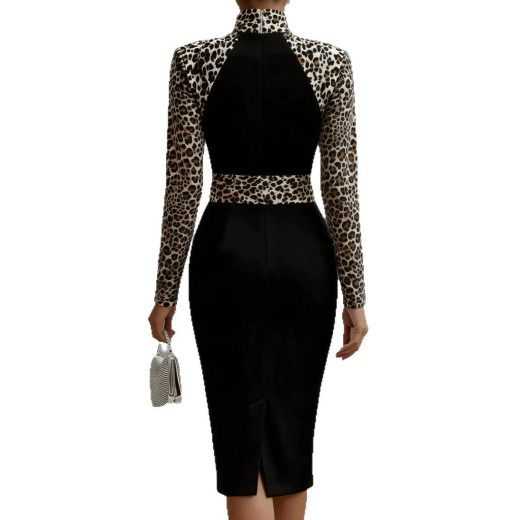 Midi-Kleid mit Hochkragen und Taillebetonung
