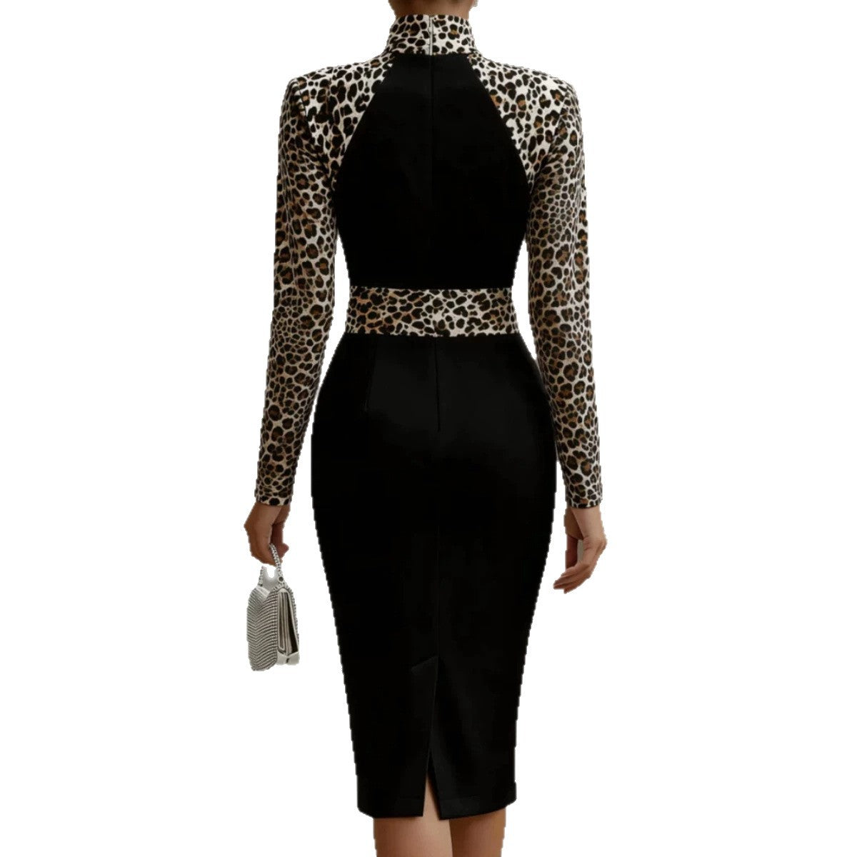 Midi-Kleid mit Hochkragen und Taillebetonung