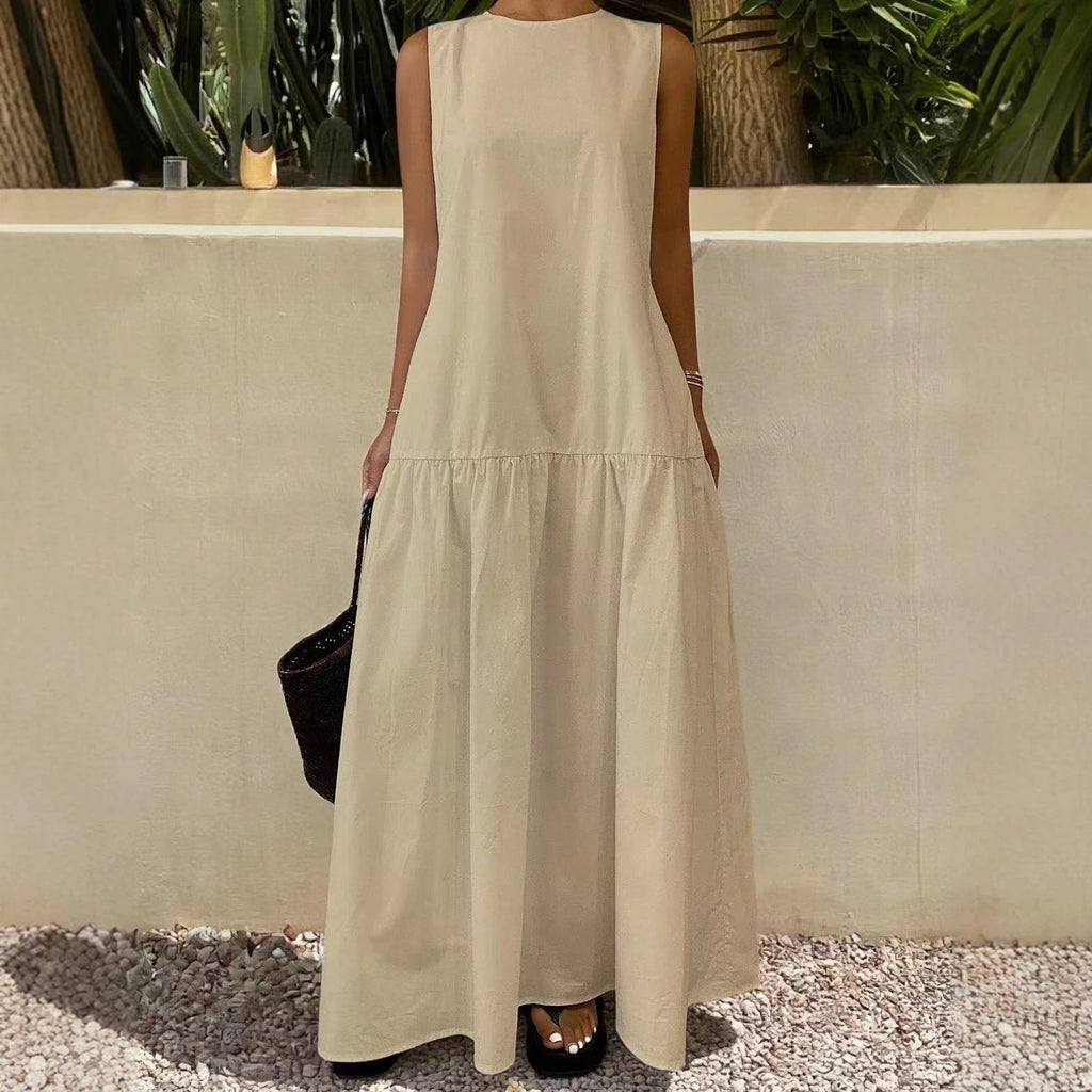 Ärmelloses Maxi-Kleid mit Rundhals und Patchwork
