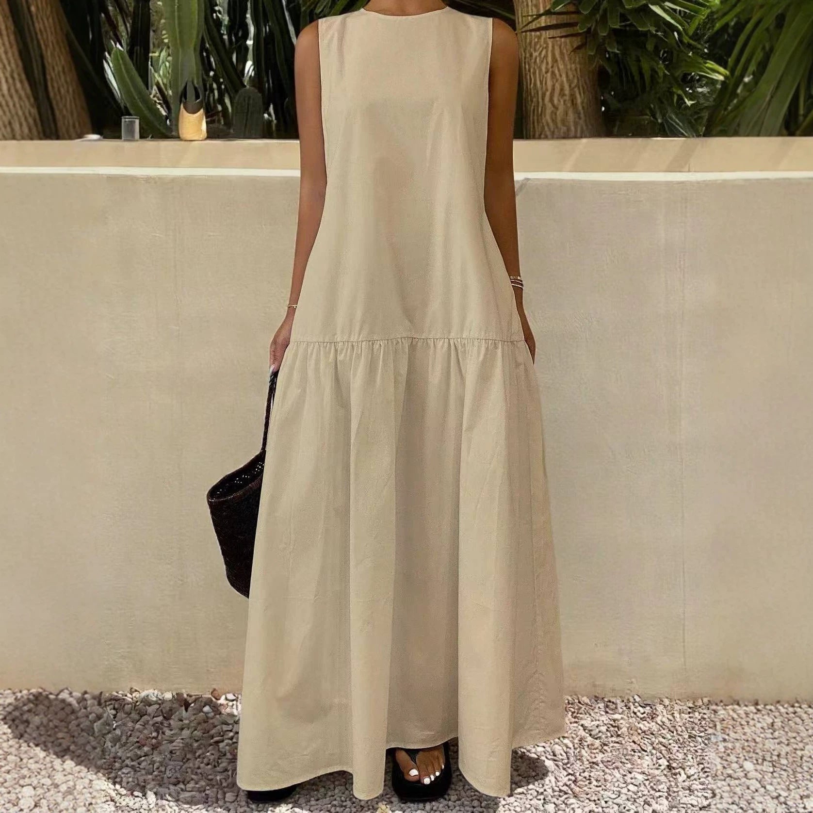 Ärmelloses Maxi-Kleid mit Rundhals und Patchwork