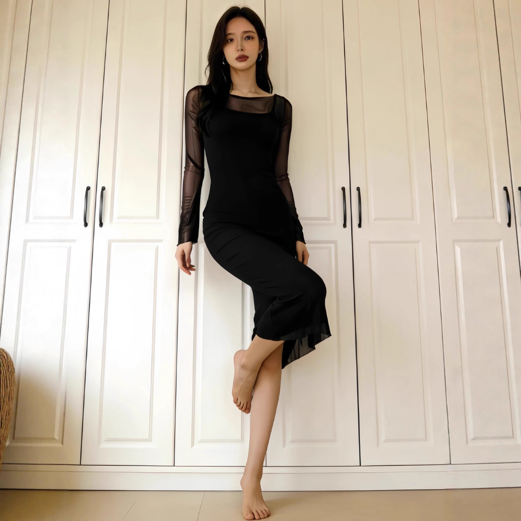 Damen Sexy Mesh Kleid mit Off-Shoulder – Bild 3 | LuxeStyle