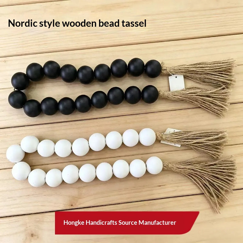 Grosse Holzperlenkette mit Hanfquasten