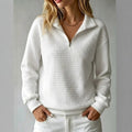 Lässiger Waffelstrick-Stehkragen-Pullover mit Reißverschluss