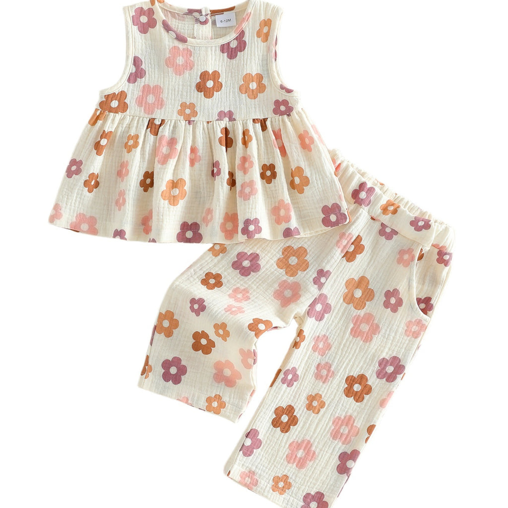 Ärmelloses Oberteil mit Blumenmuster und Hose – Bild 3 | LuxeStyle