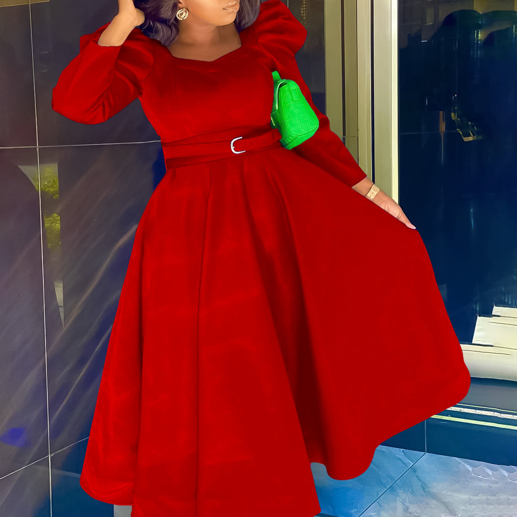 Elegantes A-Linien Midikleid mit Puffärmeln